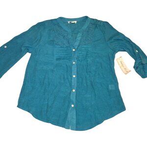 Women's Large Green Blouse - New with Tags - Long Sleeve - Airy, Comfy, & Lightw